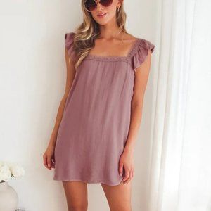 Lulus Country Charm Mauve Ruffled Mini Shift Dress (XS)